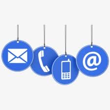 dangling blue contact icons for email, phone, etc.
